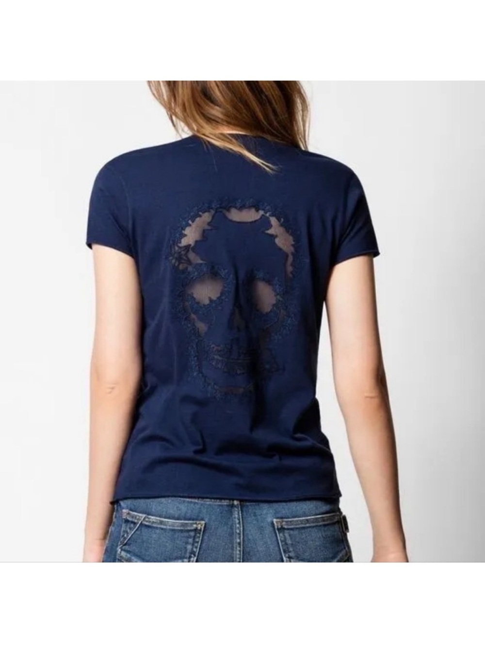 ZADIG & VOLTAIRE Story Skull Fishnet Tee Size Large